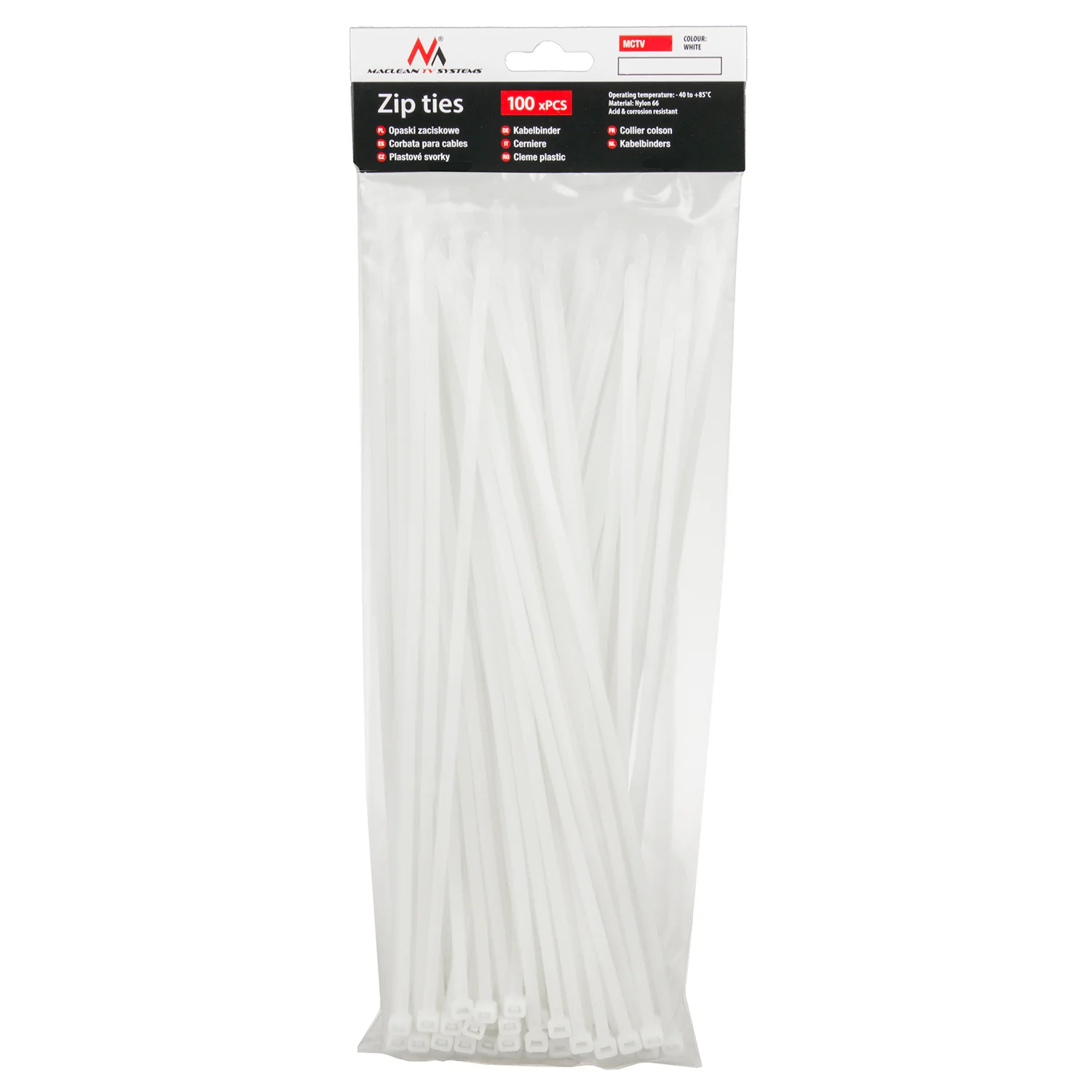 Bridas (100 piezas) blanco, 4.8x300mm, resistente a los rayos UV, temperatura de uso - 40 +85 grados C Maclean MCTV-465 W - Image 3