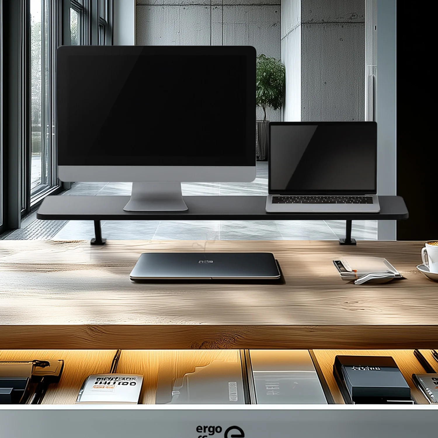 Ergo Office ER-409 Soporte de monitor 13"~32" hasta un máximo de 20kg Estante de mesa 100x26cm Tablero de estantería Soporte de mesa - Image 17