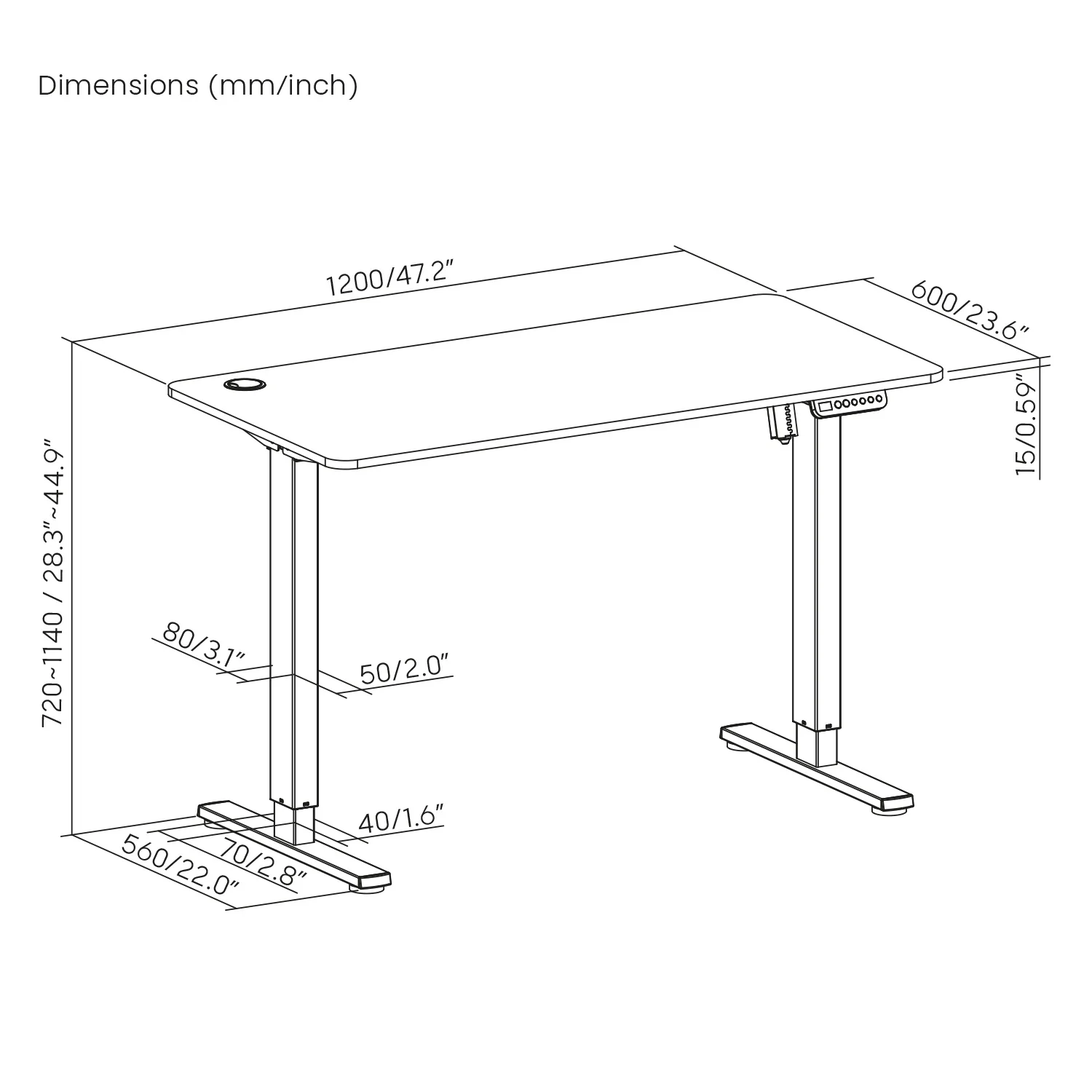 Ergo Office ER-451 Escritorio de altura regulable eléctricamente, para estar de pie y sentado, altura máxima 114cm - Image 7