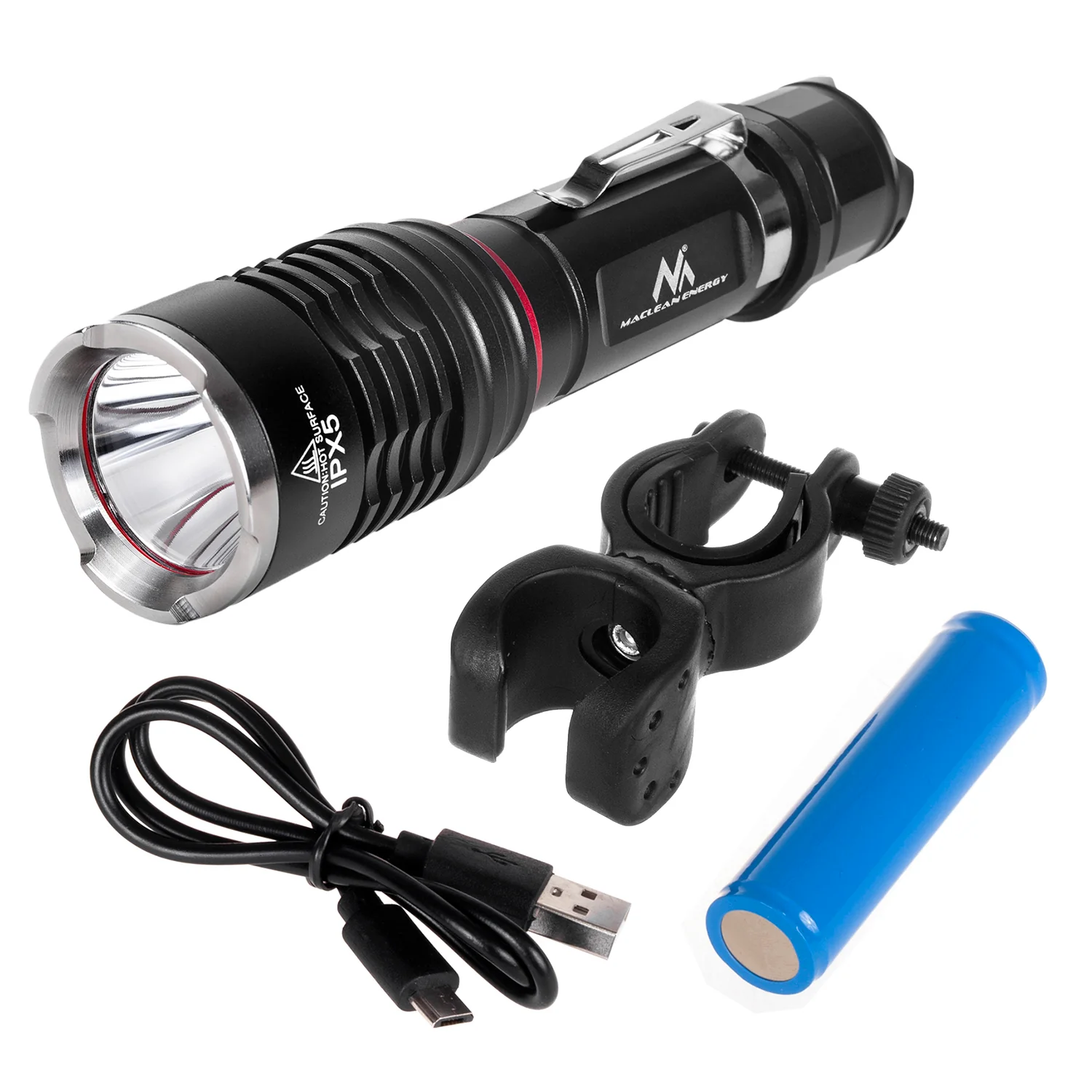 Linterna lámpara de Bicicleta CREE LED, soporte + cable USB, Batería: 18650 de Litio (incluida), 3 Modos de iluminación, Grado de protección: IPX5 Maclean MCE220 - Image 3