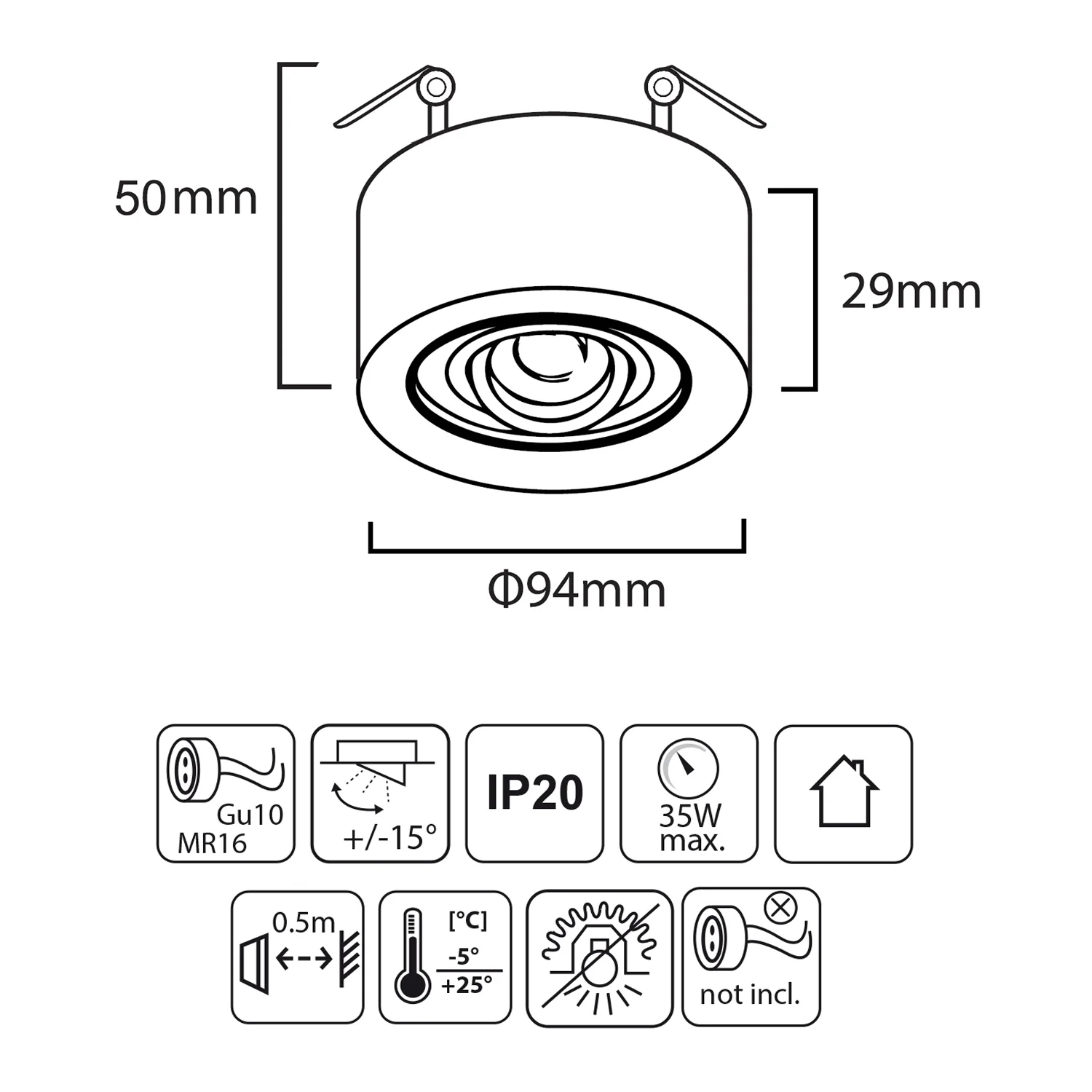 Luminaria de techo spot, para fuentes de luz MR16 / GU10, negro, 94x32mm, redondo, aluminio, Maclean MCE462 B - Image 7