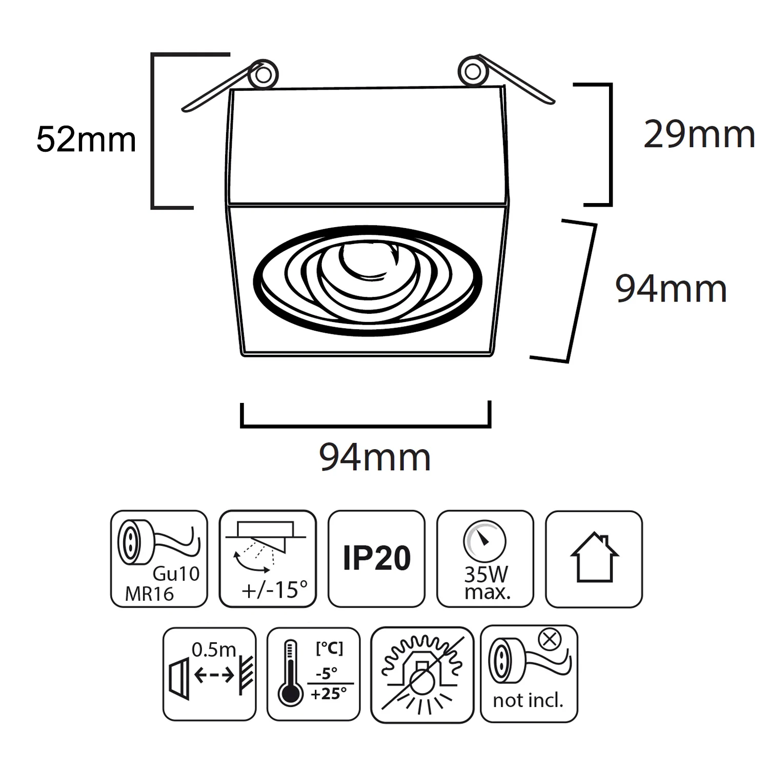 Luminaria de techo spot para fuentes de luz MR16 / GU10, negro, 94x94x32mm, cuadrado, aluminium, Maclean MCE464 B - Image 7