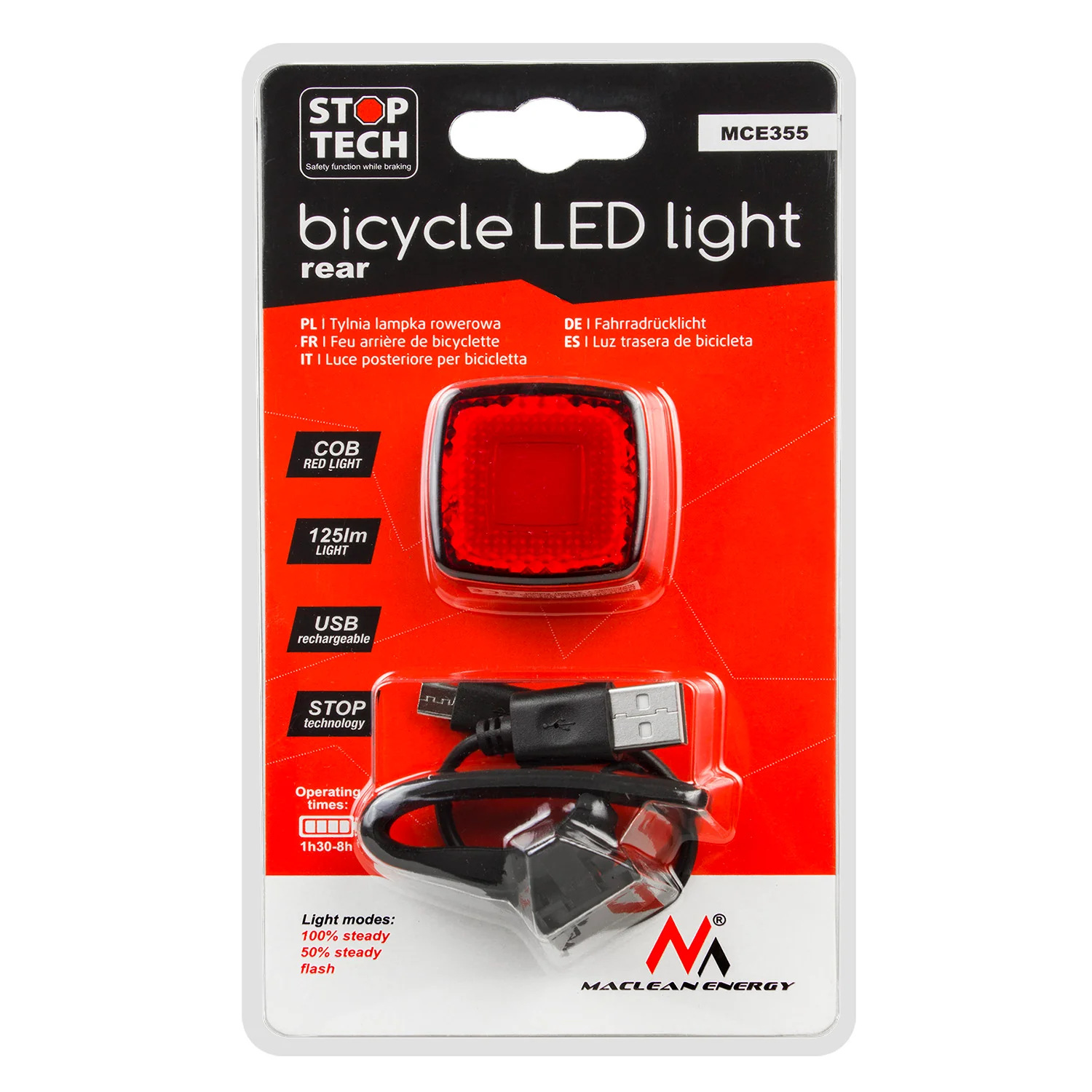 Luz LED trasera para bicicleta 37x37x16mm Maclean MCE355 - Image 4