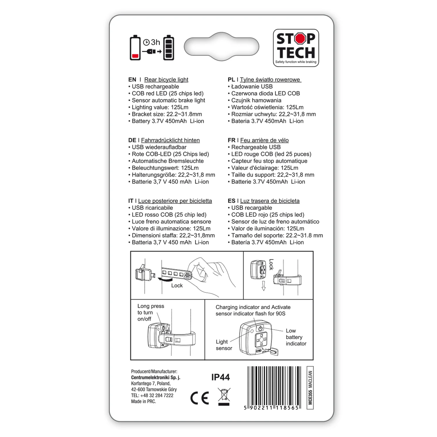Luz LED trasera para bicicleta 37x37x16mm Maclean MCE355 - Image 5