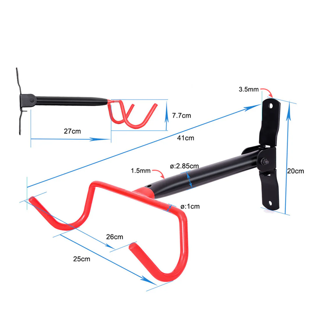 Maclean MC-430 Soporte de Pared para Bicicletas Portabicicletas Horizontal Ganchos de Acero Carga máx. 30 kg - Image 7