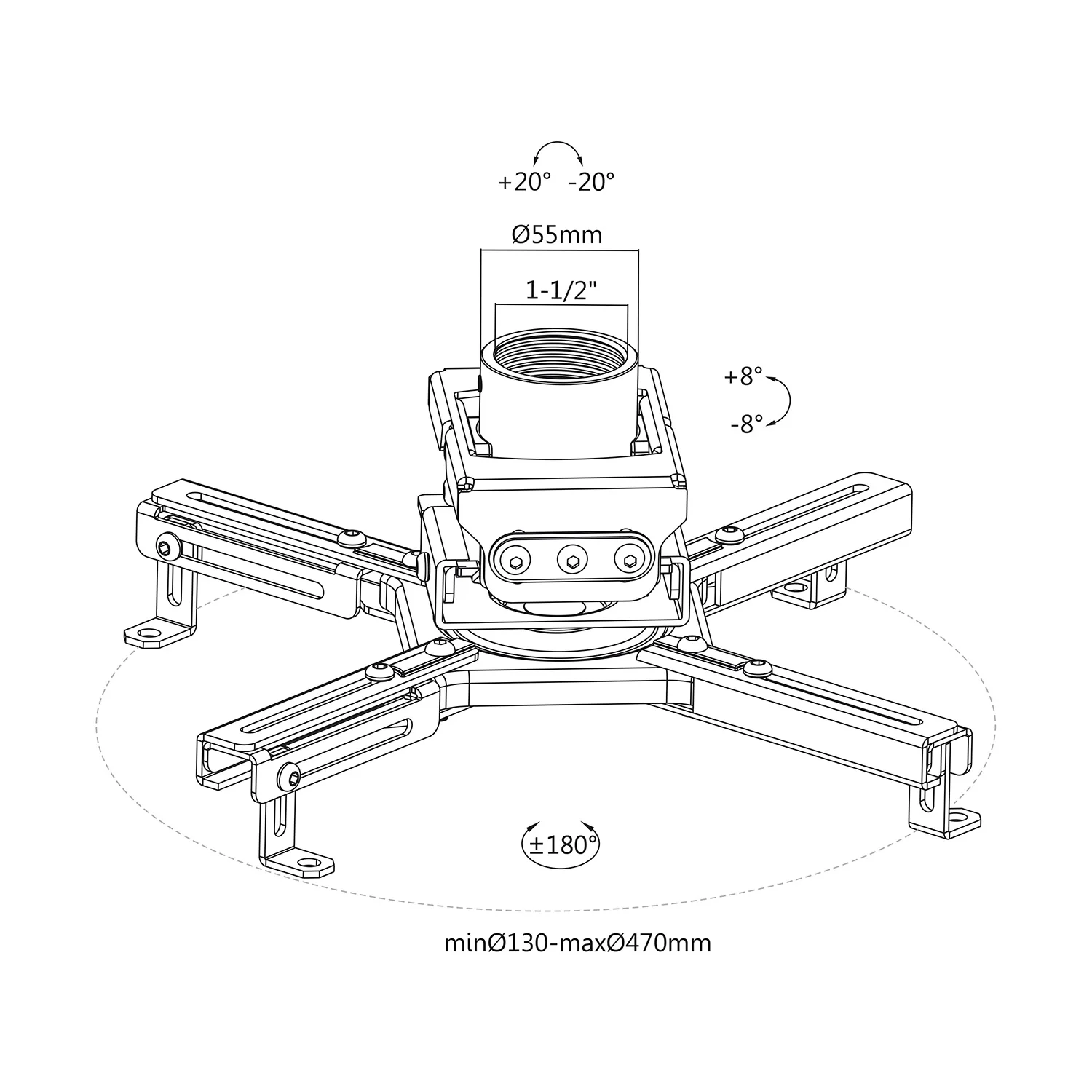 Maclean MC-913 Soporte universal para proyector con montaje en el techo de acero ajustable inclinable 35kg - Image 9