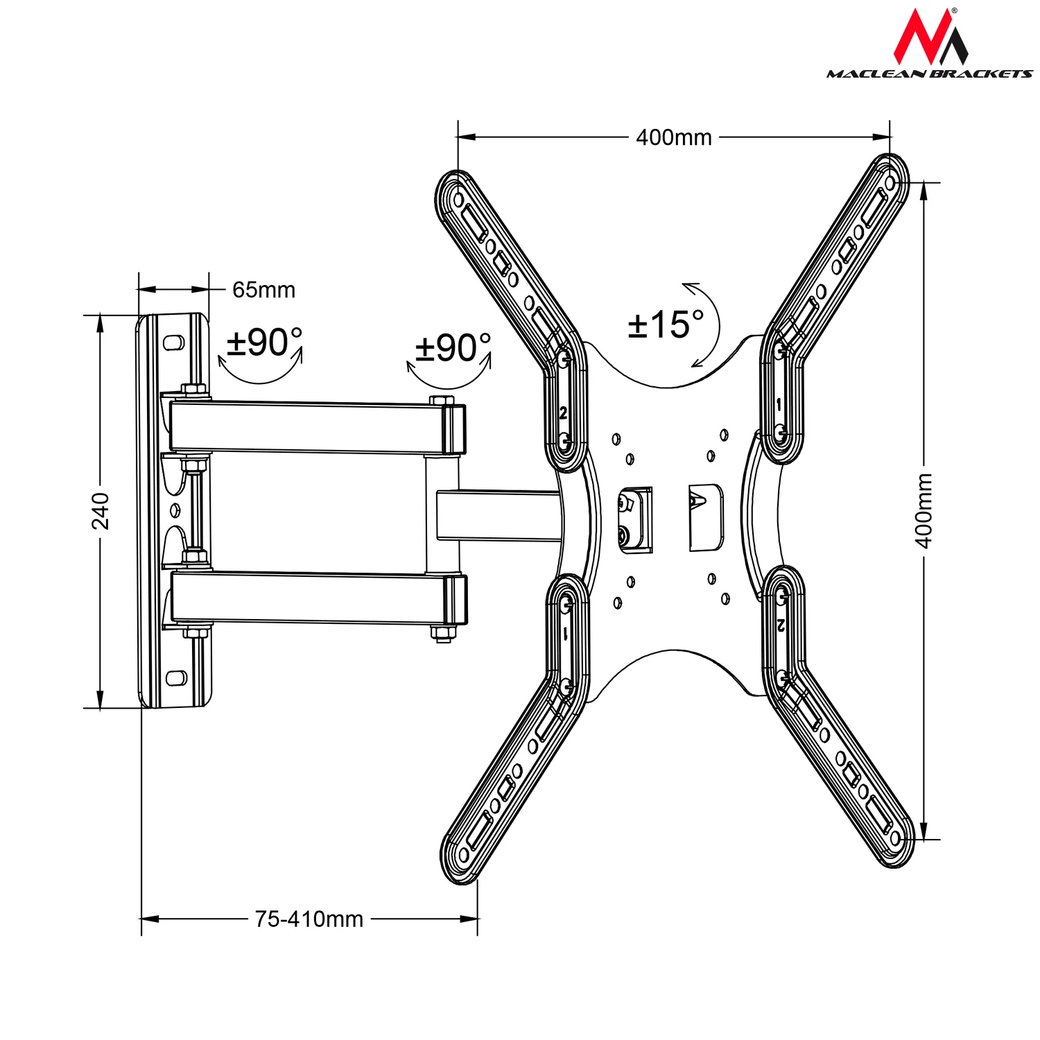 MC-759 TV 13-60" 30kg VESA max 400x400 brazo articulado - Image 7
