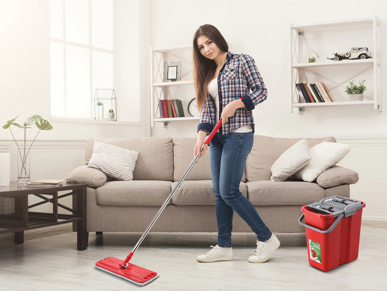 Mopa plana con cubo + dos piezas de microfibra MaxiClean GB850 MOP - Image 15