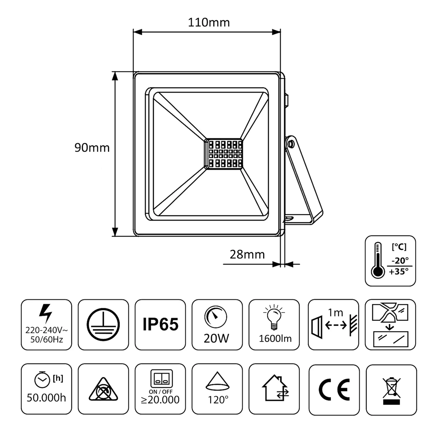 Naświetlacz LED slim 20W, 1600lm Blanco Neutro (4000K) Maclean Energy MCE520 NW, IP65, PREMIUM - Image 6