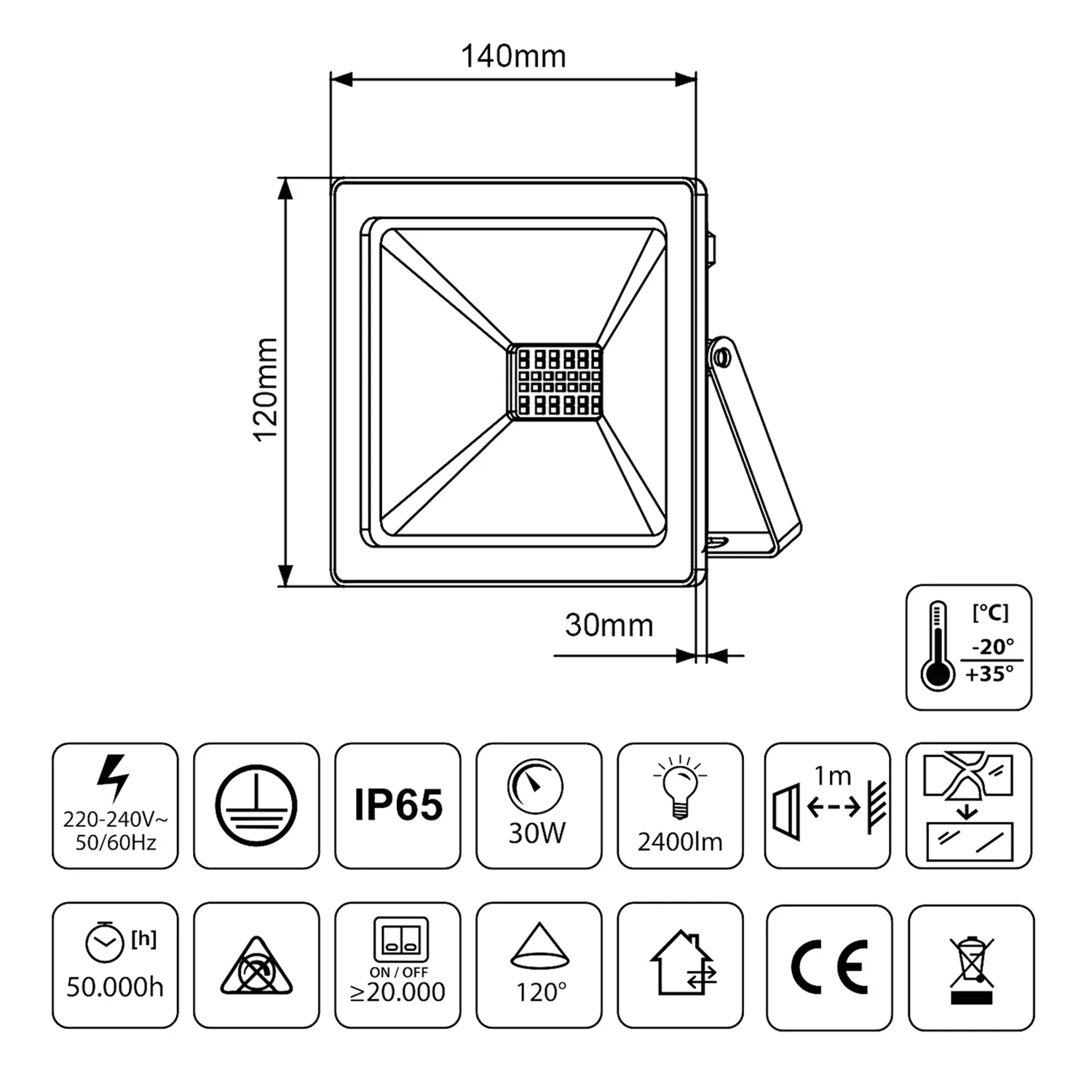 Proyector LED slim 30W, 2400lm Blanco Cálido (3000K) Maclean Energy MCE530 WW, IP65, PREMIUM - Image 6