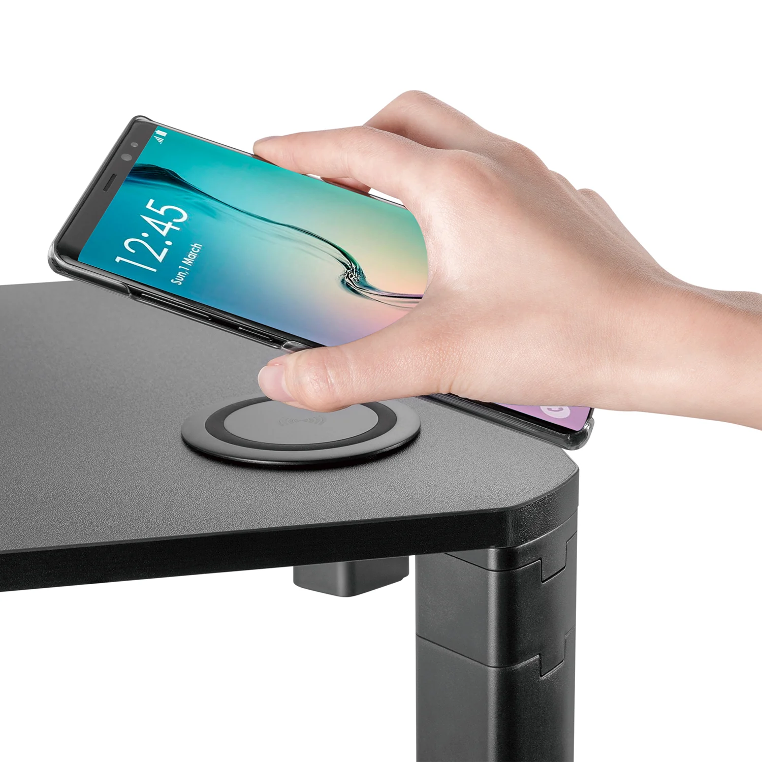 Soporte de pantalla ajustable en altura con soporte de monitor de carga inalámbrica Qi de 17"~32" hasta un máximo de 20 kg de carga por inducción - Image 6