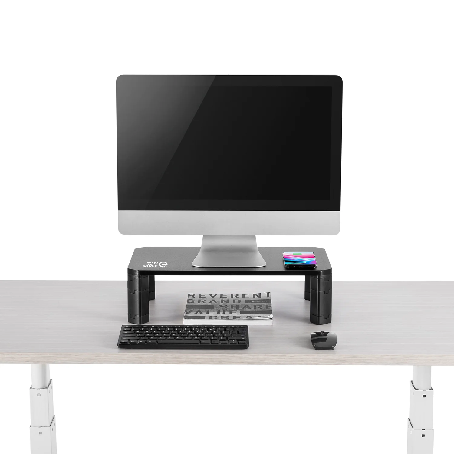Soporte de pantalla ajustable en altura con soporte de monitor de carga inalámbrica Qi de 17"~32" hasta un máximo de 20 kg de carga por inducción - Image 8