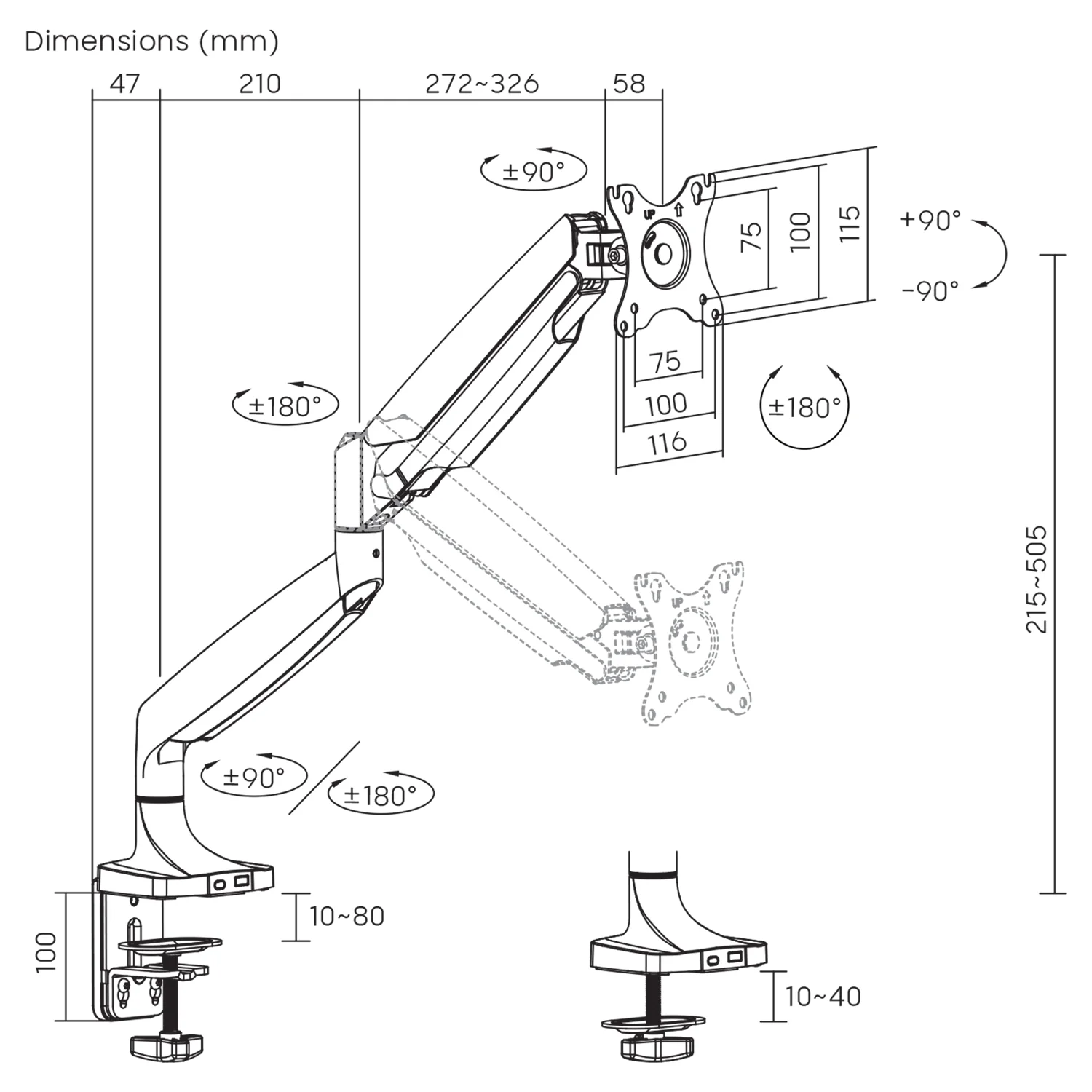 Maclean MC-969 Soporte para monitor, Brazo doble, Soporte con resorte de gas, 17"-45", Carga max. 16 kg - Image 8
