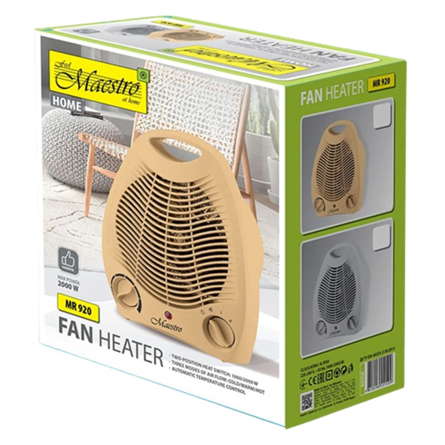 Termoventilador Calentador eléctrico 2000W Beige Tiene dos modos de funcionamiento: modo ventilador - Image 3