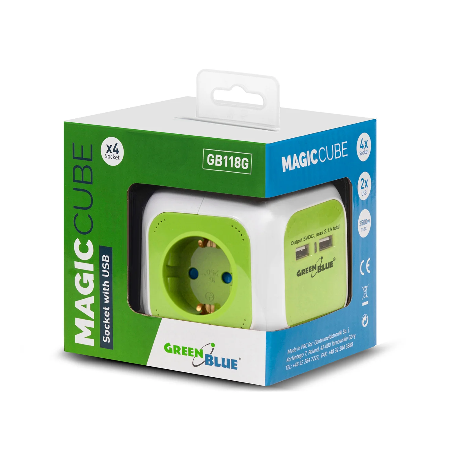 Toma de corriente, 2 entradas USB, longitud del cable 1,4m, GreenBlue GB118G - MagicCube, - Image 4