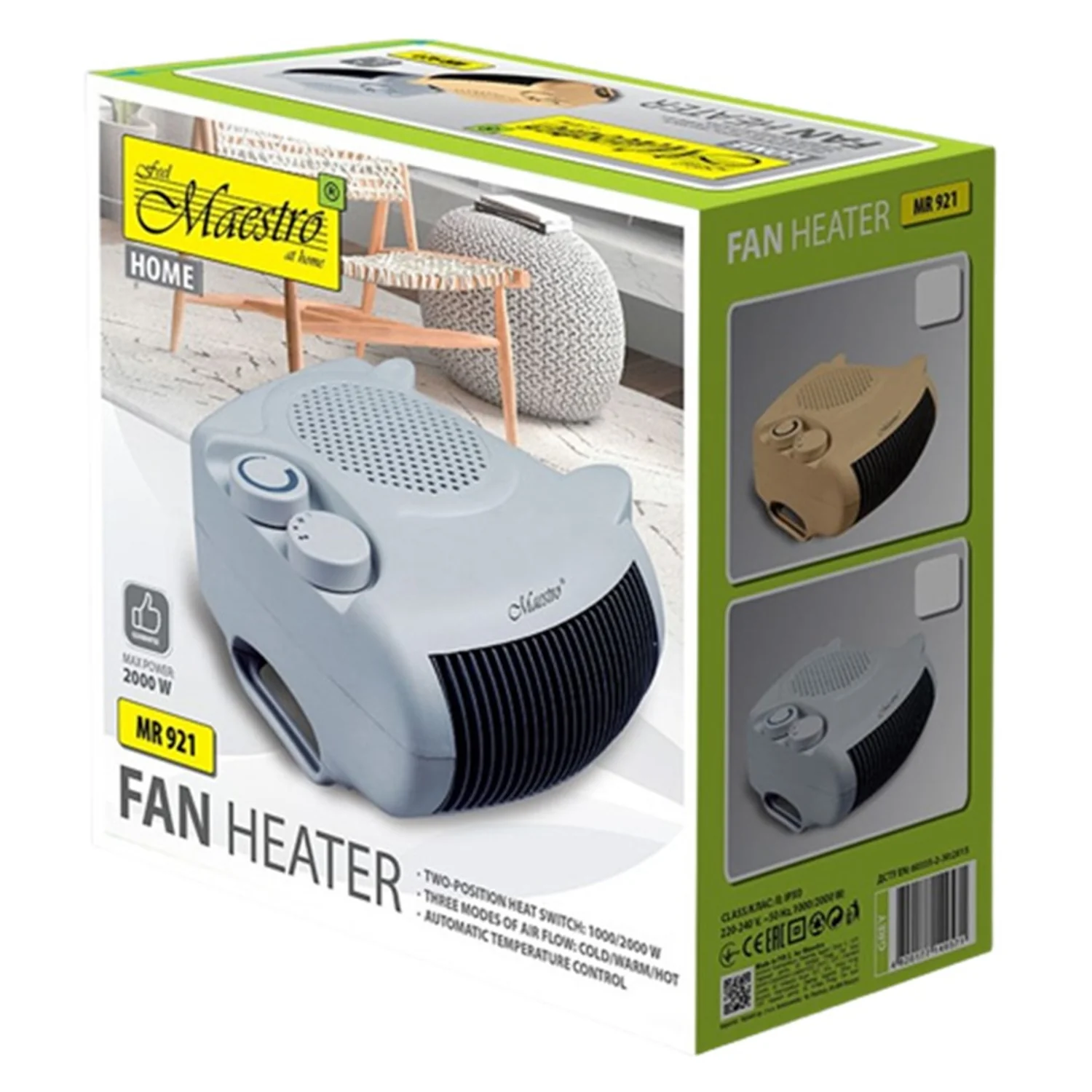 Ventilador Calentador eléctrico 2000W Tres modos Caliente y Frío Colocación horizontal y vertical Gris - Image 4